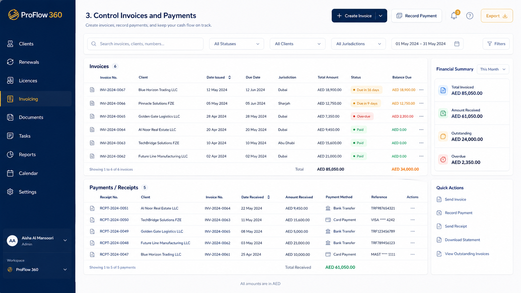 3. Control Invoices and Payments